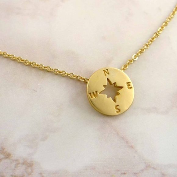 Private Label Jewelry - Mini Compass Charm Necklace in Gold Tone Boho